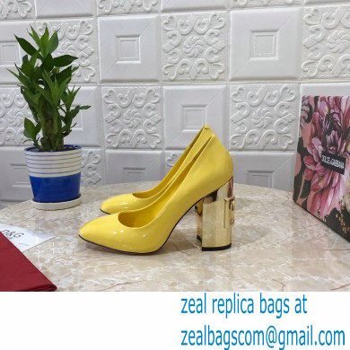 Dolce & Gabbana Heel 10.5cm Patent Leather Pumps Yellow with DG Karol Heel 2021 - Click Image to Close